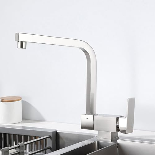 XJTNLB Wasserhahn Küche Vorfenster Küchenarmatur Klappbar Gebürstet Wasserhahn Küche Kippbar Heißes und Kaltes Wasser Spültischarmatur Vorfenstermontage