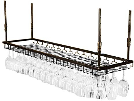 Generico Portabottiglie Porta calici, Portabottiglie da Vino sospeso a soffitto Porta calici in Metallo Porta Bicchieri da Vino Nero, Dimensioni: L120*L40cm