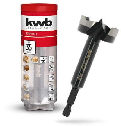 kwb Forstnerbohrer, Ø 35 mm, Topfbohrer (für Holz, geschmiedeter Bohrkopf, Spezialanschliff, schnelle, ausrissfreie Bohrlöcher, 4-seitig geschliffene Zentrierspitze, für Akkuschrauber & Bohrmaschinen)