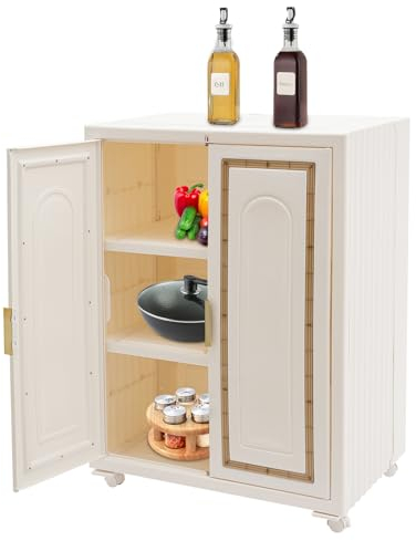 HINOPY - Haushaltsschrank, Mehrzweckschrank mit 2 Türen Werkstattschrank Kleiner Schrank Aufbewahrungsschrank Ordnerschrank für Badezimmer, Wohnzimmer, Schlafzimmer (Weiß & Braun)