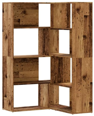 vidaXL Bibliothèque d'angle à 4 Niveaux Vieux Bois Bois d'ingénierie, étagère à Livres d'angle, vitrine d'angle, Armoire d'angle