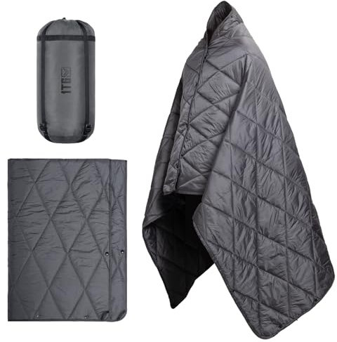Wearable Camping Blanket, Lightweight Waterproof Thermal Camping Quilt with Snap Buttons, Packable for Office, Outdoor, Hiking, Beach, Car-Machine Washable(M -190x132CM L-158x208CM) (Grey, M)