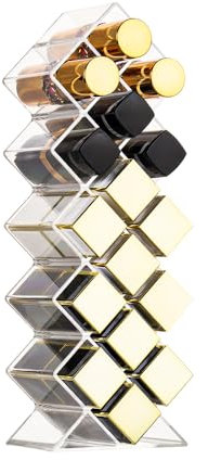 FLAGTOP Lipstick Holder Organizer 16 Spaces Acrylic Stackable Fish Shape Lipstick Tower, Lip Gloss Storage Stand, Perfect For Lipgloss Organizers Makeup Vanity Display, Clear (1 Pack)