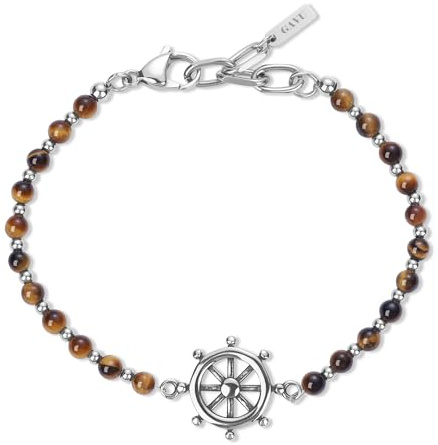 GAVU Bracciale Uomo Occhio di Tigre e Acciaio Inossidabile, Bracciale Surfista Uomo con Charm Timone