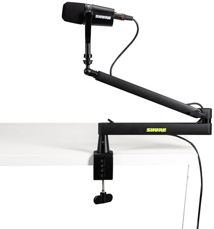 Shure by Gator Premium Low-Profile Desktop Mic Boom Stand | Fully Adjustable for Podcast, Streaming, and Home Office Setups | (SH-BROADCAST2)