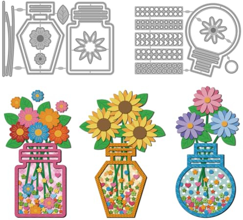 MAYJOYDIY Blumenvase Metall Stanzformen Vintage Frühling Vase Stanzschablonen Sonnenblumen Shaker Prägeschablonen Vorlage Für die Papierkartenherstellung DIY Scrapbooking Album Basteldekor