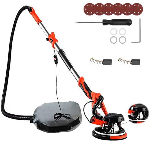 Levigatrice per cartongesso con motore in rame puro da 800 W, con aspiratore e impugnatura retrattile, striscia luminosa a LED a 360°, levigatrice per muri senza polvere, adatta per soffitti