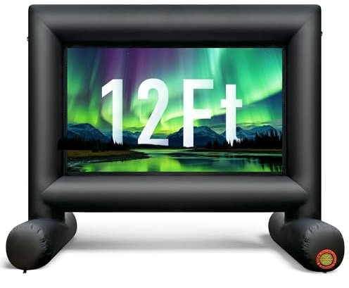 Sewinfla 12Ft Outdoor Inflatable Movie Projector Screen with Built-in Fan Supports Front and Rear Projection, Blow Up Movie Screen for Party, Easy to Set Up