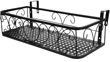Sosoport 1 Pc Colgador De Macetas Planta Aire Estante para Colgar En El Balcón Barandilla Maceta De Cerca Exterior Múltiple Soportes Vegetales Cesta Cable En Niveles Mimbre Black Metal
