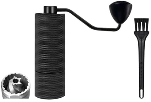 HUIJIQX Moulin à café manuel CNC en acier inoxydable - Double roulement - Réglable - Portable - Noir