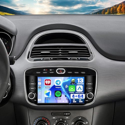 CAMECHO [4G+64G] Android 15 Autoradio per Fiat Punto 2012-2016, Wireless Carplay Navi, 7 Pollici Touch Display Stereo 2 Din con DSP Bluetooth 5.0 WiFi Android Auto Mirror Link 32EQ+Canbus