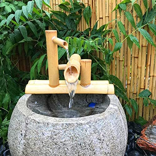 HUIBBGO Fontane da Giardino in bambù, Decorazioni per Esterni, fontane Giapponesi con Pompa, per laghetto, Acquario, Cortile, Cascata, 40 cm