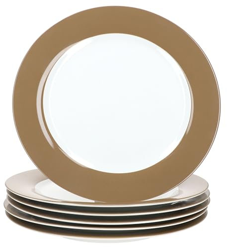 Ritzenhoff & Breker 6er Set Nougat Doppio Speiseteller I Ø 27 cm I Weiß-Braune Porzellan-Essteller für 6 Personen I große Teller für Hauptmahlzeiten beim Frühstück, Mittag, Kaffee & Abendbrot