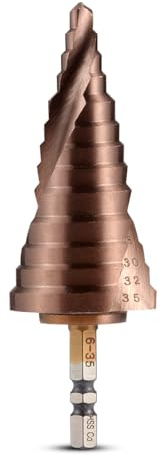 HOHXEN Stufenbohrer (6mm-35mm), Hochgeschwindigkeitsstahl co M35 Titan beschichtet, Sechskantschaft, gerillter Stufenbohrer, Konusbohrer Lochschneider für Holz, Edelstahl, Blech, Aluminium
