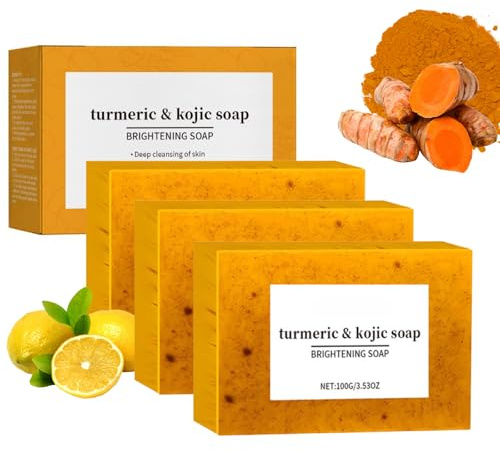 3PCS Lemon Turmeric And Kojic Acid Soap-Turmeric And Kojic Acid Soap,Turmerics Soaps,Dark Spot Remover for Face,Body Soaps Bar,Smooth Skin,Gentle Cleansing for All Skin Types