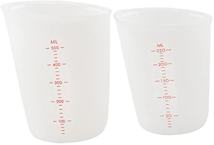 FIXOSHEE Vasos Medidores De Silicona 250ml y 500ml Recipientes Transparentes Graduaciones Material Seguro Adecuado Para Cocina y Manualidades Set De 2 Piezas