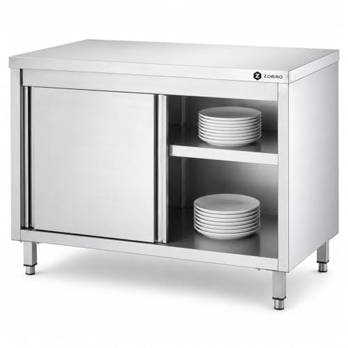 ZORRO Arbeitsschrank ZAS 120/60 | Edelstahl Schrank 1200x600x850 mm | Arbeitsfläche mit Unterschrank | Geschlossener Stauraum | Für Gastronomie & Küche