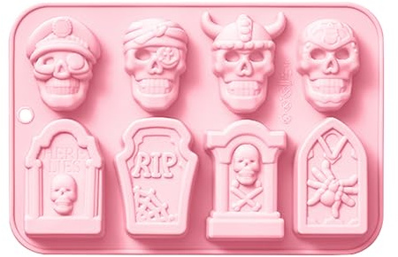 - Skull Baking Mould - 3D - Skeleton Cake Mould - Cranium Baking Cake Moulds | 8 Cavity Tombstone Skull Chocolate Moulds for Sweets, Soap, Resin, Pudding | Small Hall