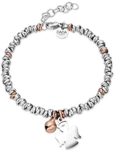 Dada Gioielli- Bracciale Donna Quadrifoglio Angelo cutode Cuore Amore Albero della Vita Donna con Campanella 17+3 cm