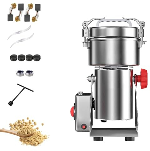 Feiphla Molinillo EléCtrico De, De Acero Inoxidable, con ProteccióN contra Sobrecarga Y Tapa Abierta para Hierbas, Cereales Y Especias 430-2000g