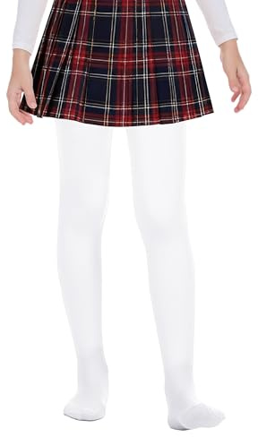 ANTLOOWW Collant per bambine Collant da balletto in pile leggero con piede in tinta unita (IT, Età, 9 anni, 11 anni, Regular, Bianco)