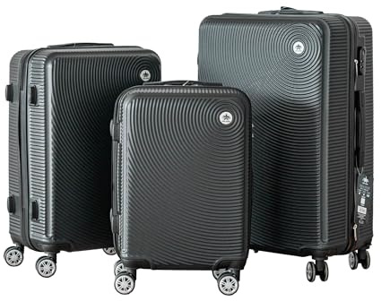 IlGruppone Coveri Set di 3 Valigie Rigide ABS Valigia da Viaggio con Chiusura Lucchetto Combinazione Grande Media Piccola Forti Resistenti Manico Telescopico Ruote Staccabili Trolley - Nero