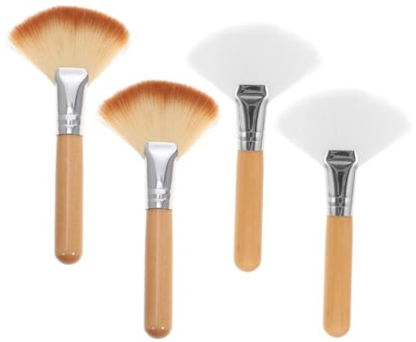 Vaguelly 4 pièces Pinceaux Maquillage et Highlighter Poils Doux Manche Naturel Ergonomique pour Blush et Visage Salon
