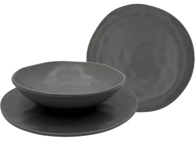 Omniacasa Organic Grigio – Servizio Piatti 18 Pezzi in Stoneware Opaco, Set per 6 Persone: 6 Piatti Piani 25 cm, 6 Fondi 20 cm, 6 Dessert 20 cm – Stile Nordico, Lavastoviglie e Microonde