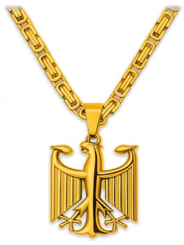 Soul-Cats Halskette mit Bundesadler Anhänger aus 316L Edelstahl, handpoliert, in Silber oder Gold, verschiedene Ketten & Längen 55–70 cm, Geschenkverpackung