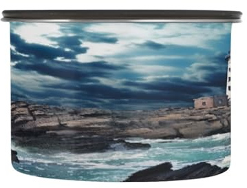 WELLDAY Coffee Canister Lighthouse on Rocks Airtight Stainless Steel Coffee Container, 17 OZ Food Storage Container for Coffee Beans, Ground, Sugar, Tea, Flour, Rice