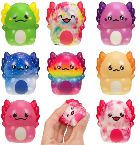 YUFFQOPC 8 Stück Squishy Spielzeug für Axolotl,Squishy Squeeze Anti Stress Quetschbälle für Kinder und Erwachsene, Schule, Reisen (Zufällige Farbe)