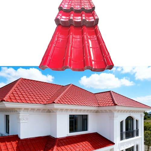 Tejas metálicas asfálticas, tejas arquitectónicas, paneles corrugados de aluminio de alta resistencia, tejas para casas, villas, pérgolas, patios, color rojo(20pcs,76.5x30cm/30.1x11.8in)