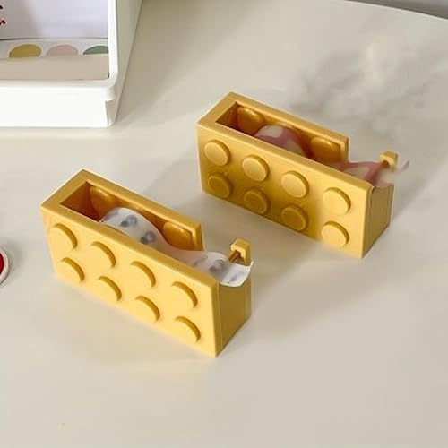 PUSOKEI Klebebandabroller aus PP-Material, Niedliche Bausteinform, Einfaches Schneiden für Schulbüro, Arbeitszimmer (YELLOW)