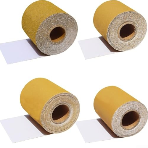 CYRENT Kit de rollo de papel de lija de 20 yardas, grano 80 – 320, oro fundido, alúmina, respaldo de tela de alúmina para madera, metal, plástico, yeso, fibra de vidrio