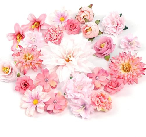 KNUIUYY 20 pezzi rosa fiori artificiali 2-4 cm, Rosa per Feste di Nozze fiori Decorazione, fiori in stoffa mini decorazioni per matrimonio fai-da-te scrapbooking artigianato