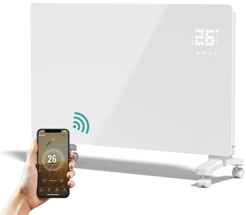 EMKE Chauffage électrique à économie d'énergie 2000 W - Chauffage convecteur électrique avec contrôle Wi-Fi et application - Radiateur électrique intelligent sur pied ou montage mural - Blanc