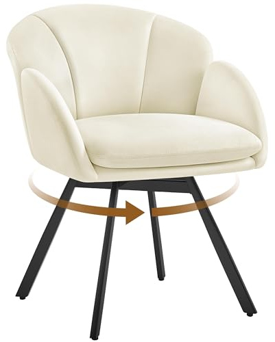 Yaheetech Skrivstol 360° roterbar, sammetslen kontorsstol med dubbel sittkudde, toalettbordsstol i blombladform, snurrstol för kontor/sovrum/vardagsrum, beige