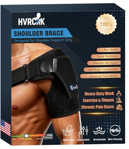 HVRCRK Shoulder Brace for Men & Women - Adjustable Shoulder Compression Sleeve with Y-shaped Compression Strap - Medium Shoulder Support & Pain Relief - Universal for Left & Right Shoulders, M