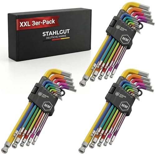 STAHLGUT 13er Innensechskantschlüssel Set, Werkzeuge, Werkzeug Set, Tools, Tool Set, Fahrrad Werkzeug, Hex, Handwerkzeug, Fahrradwerkzeug Set, Sanitär Werkzeug, 1,27-10mm Sechskant Satz (3)