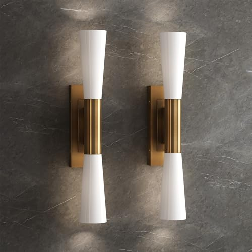 Tribesigns 21.7 Gold Wall Sconces, 2-Light Modern Wall Light Fixture with Frosted Glass Shade for Living Room, Bedroom, Bathroom, Hallway, Stairs (2 Pack)