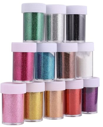 Hoement 12 Stück Glitzerpuder für Nageldesign aus Umweltfreundlichem Abs mit Schimmernden Pailletten in Schwarz für Körper und Gesicht Geeignet Zufällige Farbe