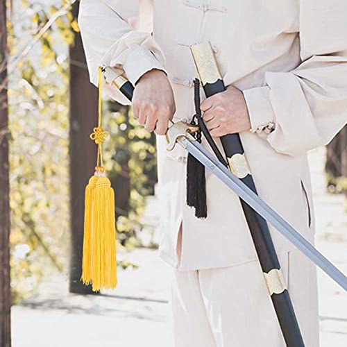 Tbest Épée Chinoise Pompon Taiji Kung Fu Court Jaune – Matériau en Soie Glacée de qualité Supérieure pour l'entraînement aux Arts Martiaux, Décoration de Porte-clés, Accessoire Traditionnel Wushu