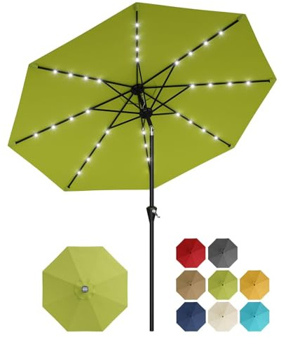 Acekool Parasol de terrasse solaire 3 m avec 32 LED – Inclinable à manivelle, 8 baleines robustes, protection UV – Idéal jardin, terrasse, piscine, balcon – Éclairage solaire intégré