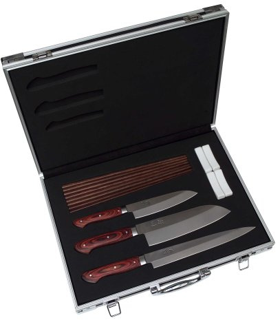 Set di 16 coltelli per sushi, 3 coltelli e accessori