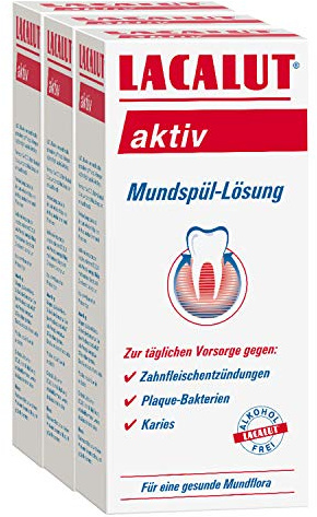 LACALUT AKTIV Mundspülung, 300ml Mundspül-Lösung, zur täglichen Vorsorge gegen Zahnfleischentzündungen, Plaque-Bakterien und Karies, 3x300ml…