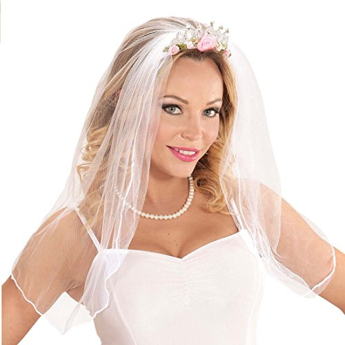 Amakando Tiara Hochzeitsschleier Diadem mit Brautschleier JGA Kopfschmuck Braut Schleier Hochzeit Bride to Be Krone Junggesellinnenabschied Haarreif