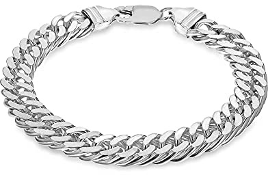 Tuscany Silver Men's Sterling Silver 10mm Diamond Cut Double Curb Bracelet of 20cm/8