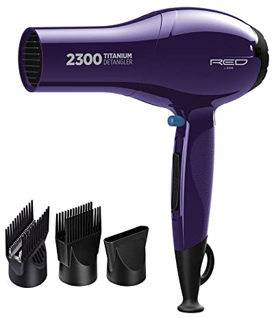RED by Kiss Titanium 2300 Detangler Hair Dryer – Double Comb Layer Technology, 4X Faster Straightening, High Heat Resistant, Better Heat Distribution, 3 Bonus Titanium Detangler Piks, All Hair Types