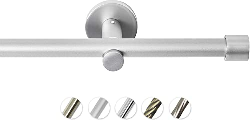Rollmayer metall Gardinenstange Ø 16mm Rohr, Silber für Ösenvorhang Gardinen Vorhang (Crux 160cm lang, silber, 1-läufig) Wandbefestigung Ohne Ringe!