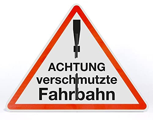 AllesKlaro® - Warnschild Aufsteller - Achtung verschmutzte Fahrbahn - Dreieck - freistehend aufstellbar - 4 mm Alu Verbundplatte (50 x 40 cm)